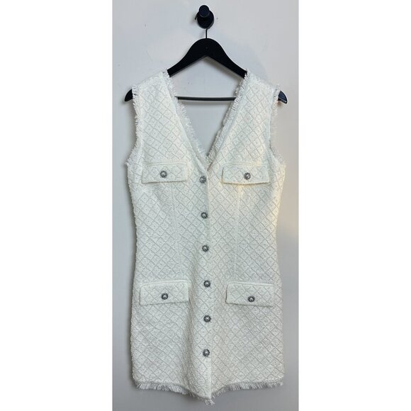 Anthropologie BHLDN Ella V-Neck Pearl Tweed Mini Dress in White Size Medium - Picture 5 of 15